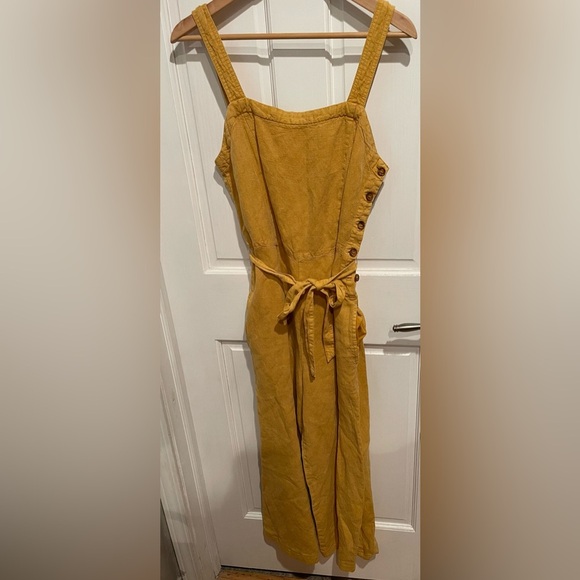 C&C California Linen Blend Mustard Yellow Jumpsuit 6 - Picture 2 of 5